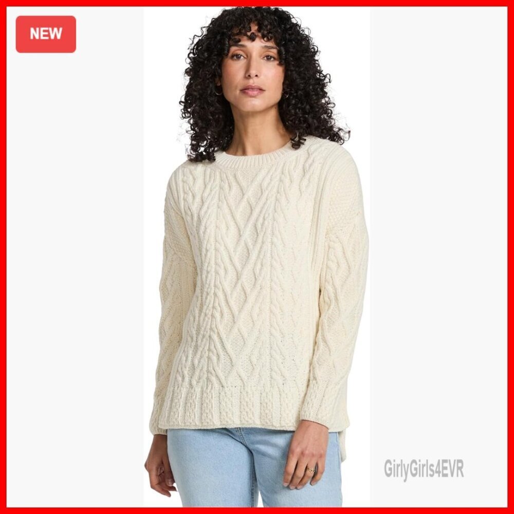 Supersoft Merino Wool Cable Knit Pullover Sweater, Relaxed Fit, Side Slits